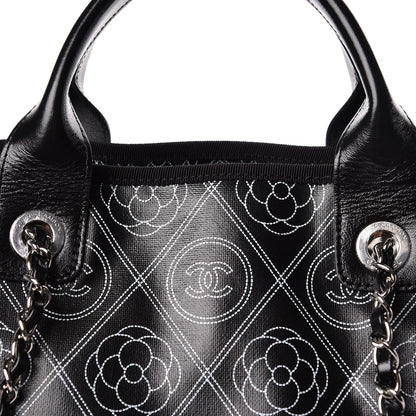 Chanel Coated Canvas Camellia Medium Shopping Tote Black Beige 8 of 11