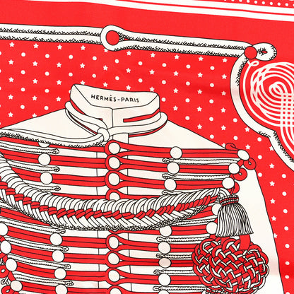 Hermes Silk Brandenburgs Bandana Scarf 55 Rouge White Black 2 of 3