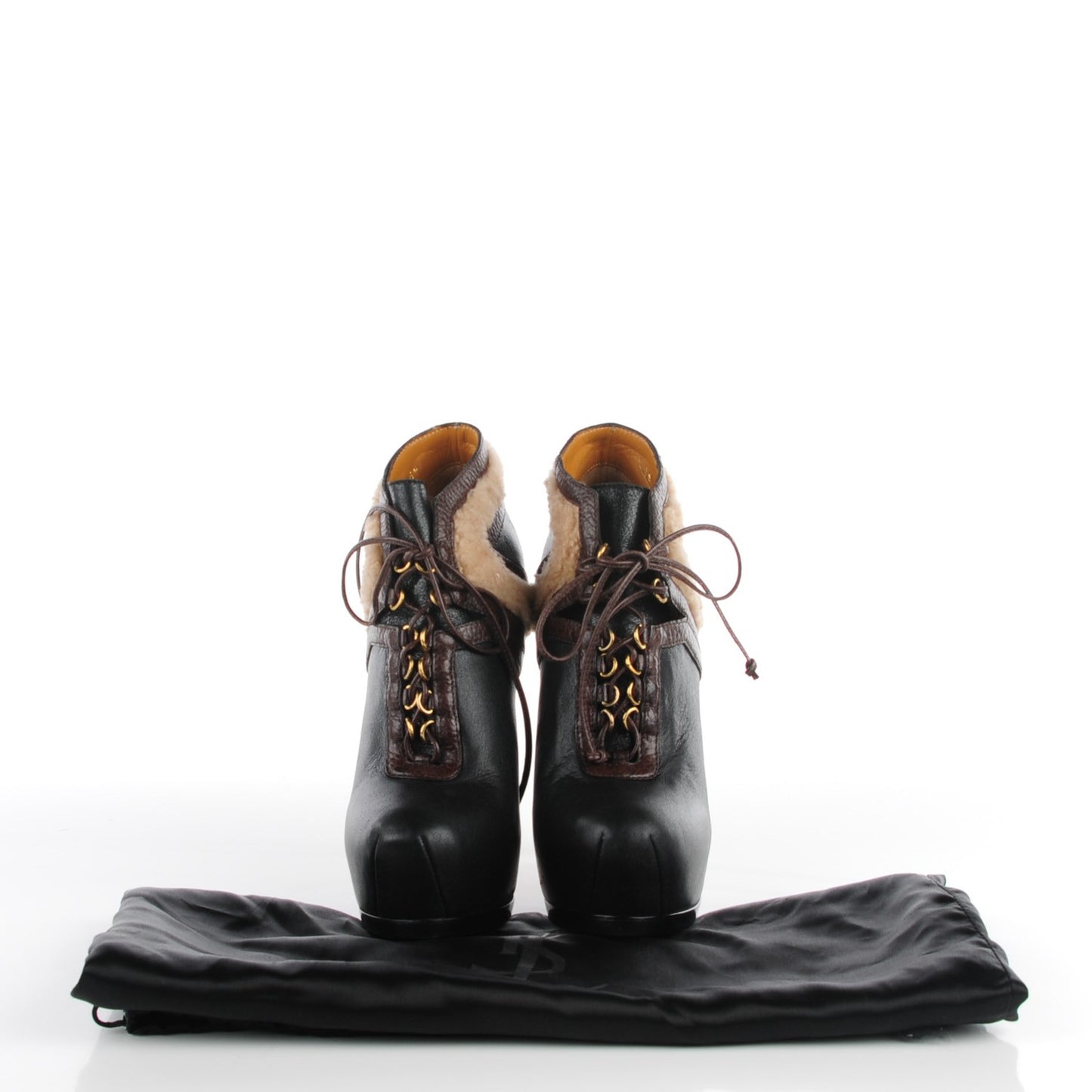 Leather Shearling Tribtoo 140 Platform Boots 36.5 Black Chocolate