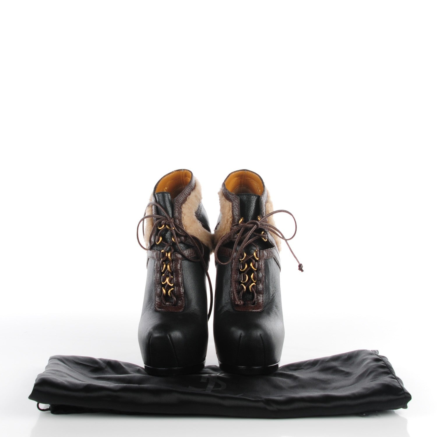 Saint Laurent Leather Shearling Tribtoo 140 Platform Boots 36.5 Black Chocolate 8 of 8