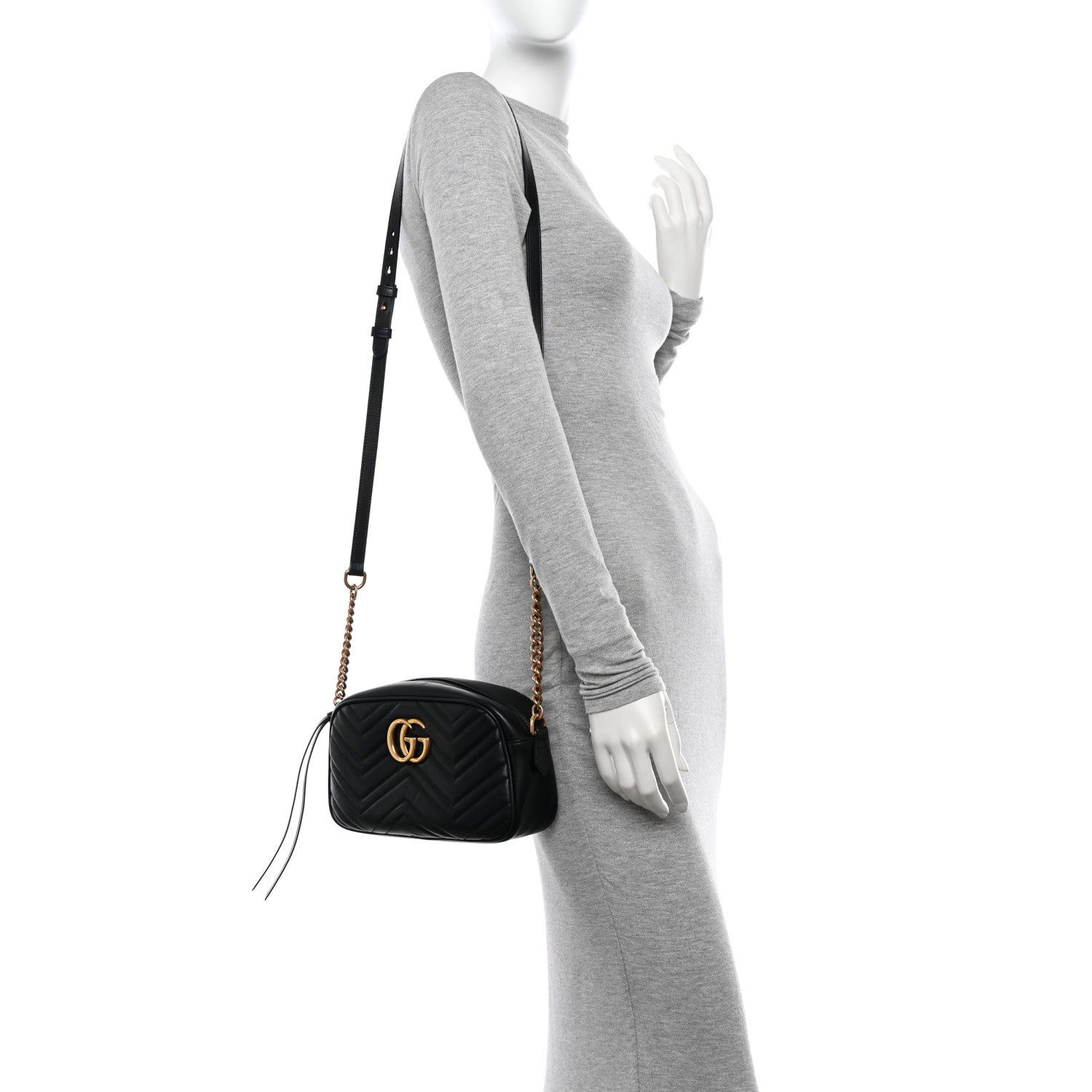 Gucci Calfskin Matelasse Small GG Marmont Chain Shoulder Bag Black 3 of 10