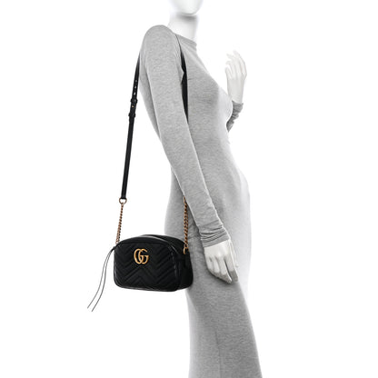Gucci Calfskin Matelasse Small GG Marmont Chain Shoulder Bag Black 3 of 10