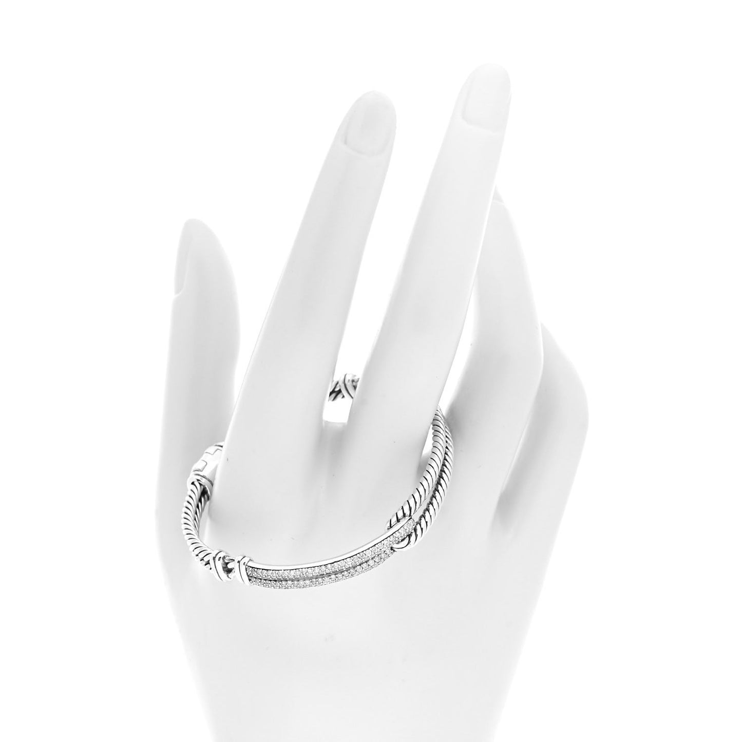 Sterling Silver Diamond 7mm Petite Pave Single Loop Labyrinth Bracelet