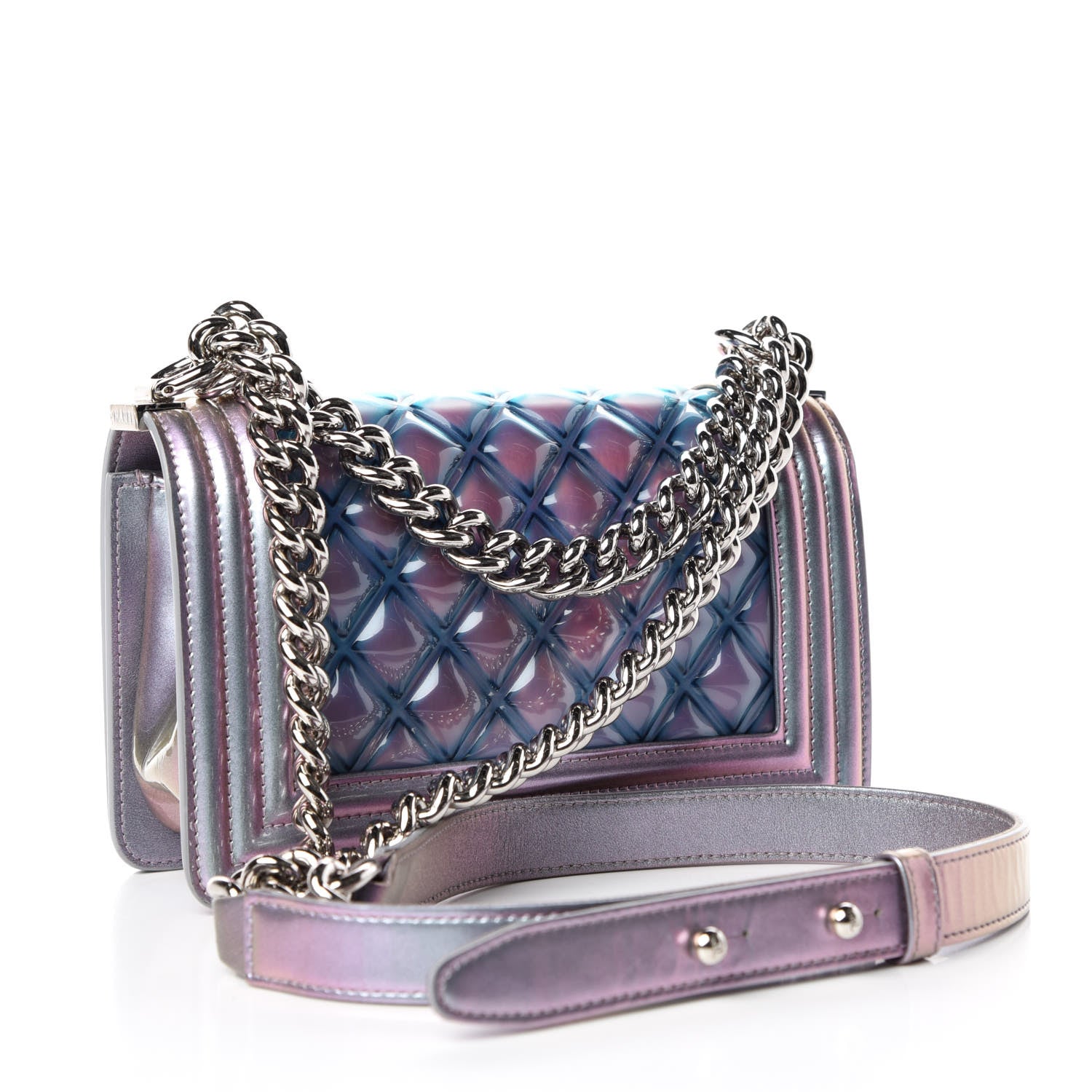 Chanel Iridescent Patent Calfskin PVC Quilted Small Boy Flap Light Purple 3 of 12