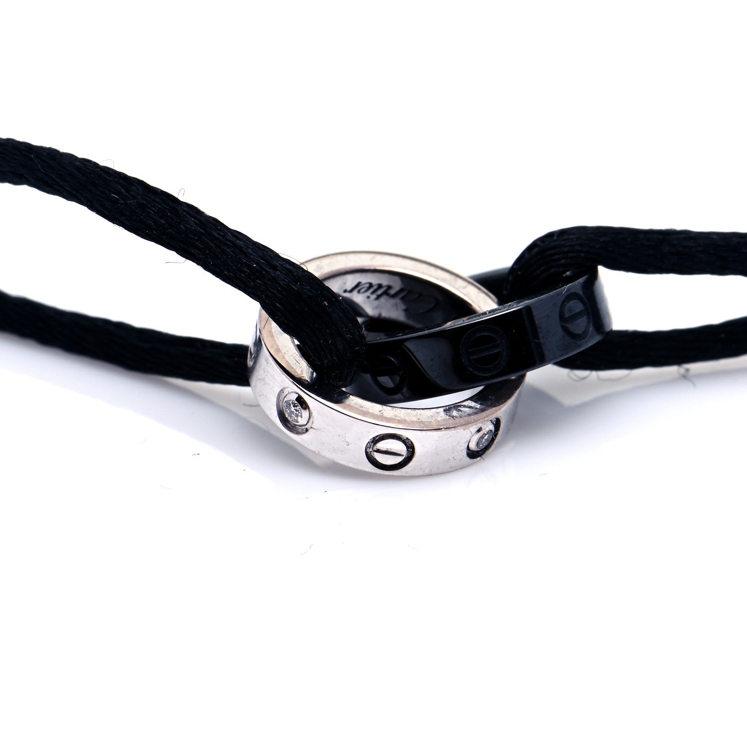Cartier 18K White Gold Ceramic 4 Diamond LOVE Cord Bracelet Black 4 of 8