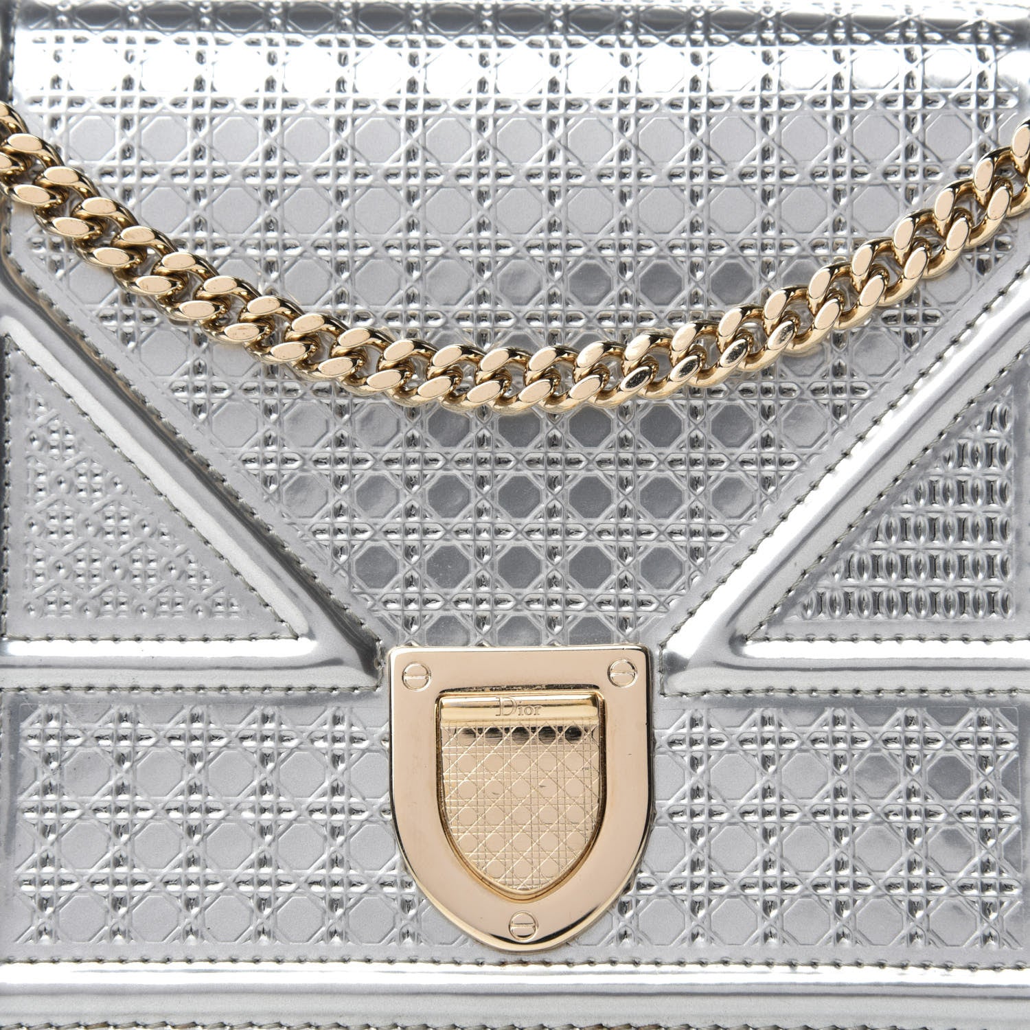 Christian Dior Metallic Patent Micro-Cannage Diorama Wallet on Chain Pouch Silver 10 of 10