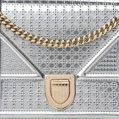 Christian Dior Metallic Patent Micro-Cannage Diorama Wallet on Chain Pouch Silver 10 of 10
