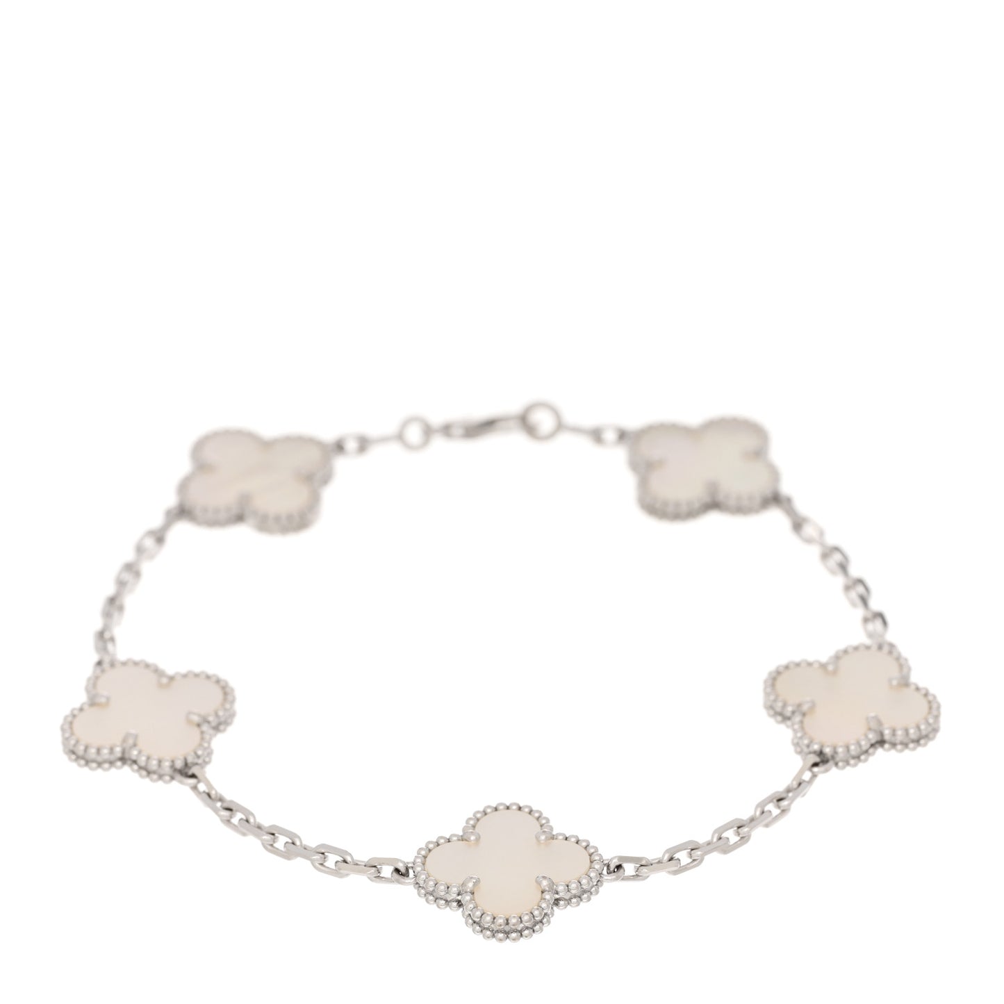 18K White Gold Mother of Pearl 5 Motifs Vintage Alhambra Bracelet