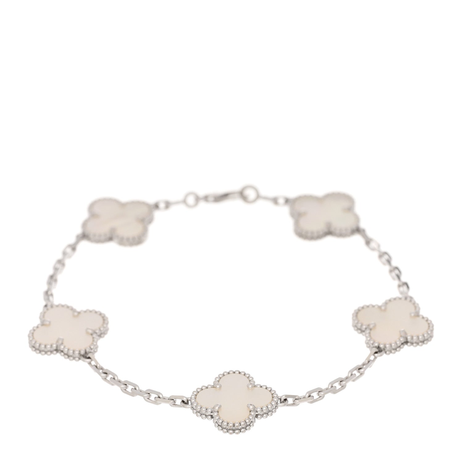 Van Cleef & Arpels 18K White Gold Mother of Pearl 5 Motifs Vintage Alhambra Bracelet 1 of 4