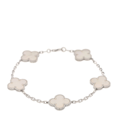 Van Cleef & Arpels 18K White Gold Mother of Pearl 5 Motifs Vintage Alhambra Bracelet 1 of 4