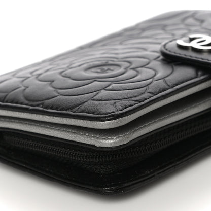 Chanel Lambskin Camellia Embossed Zipped Pocket Wallet Black 10 of 20