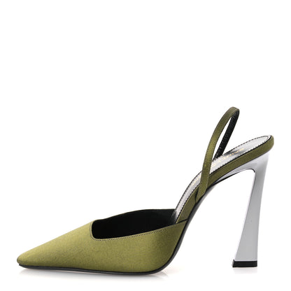 Saint Laurent Crepe De Chine Blade 105 Slingback Pumps 37.5 Lime 1 of 14