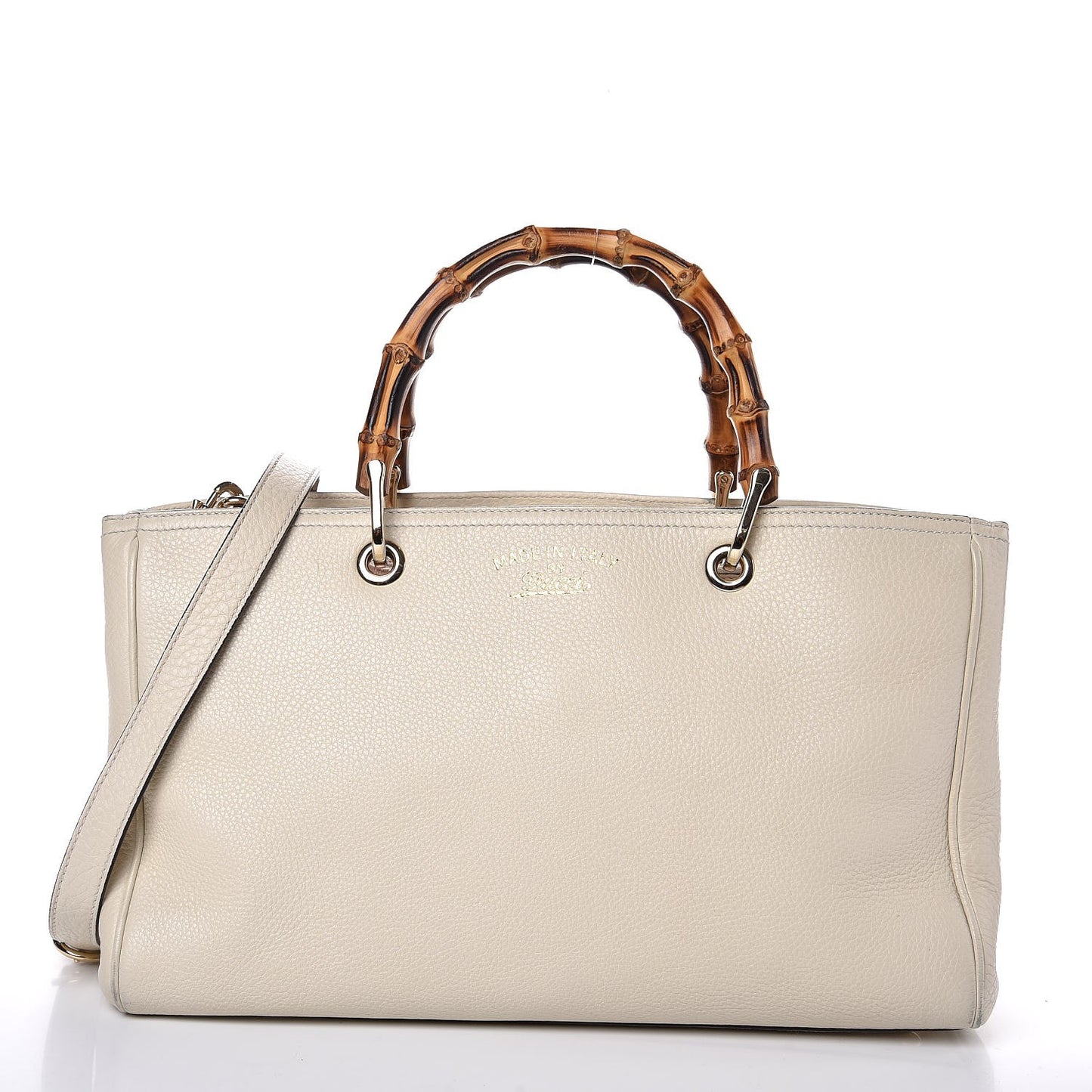 Pebbled Calfskin Medium Bamboo Shopper Tote Off White