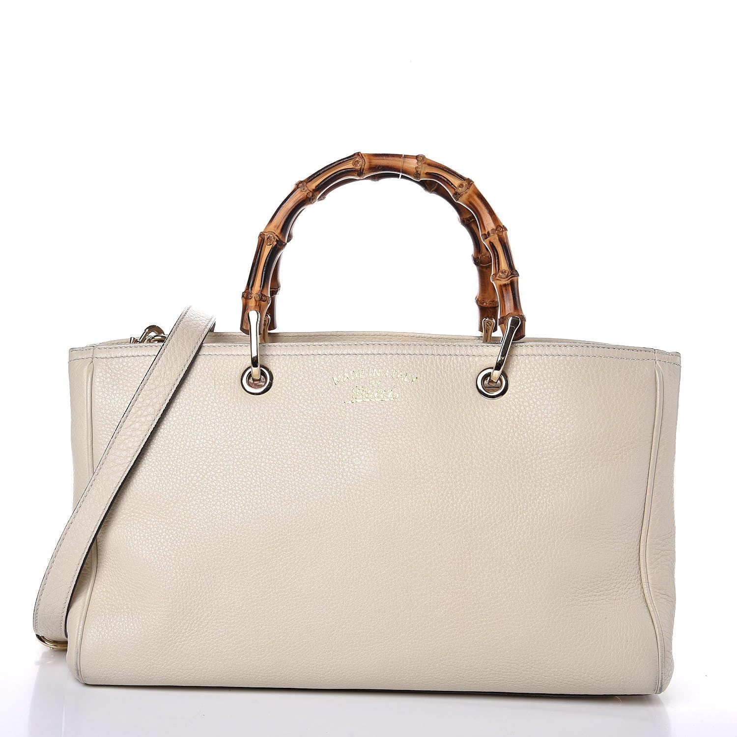 Gucci Pebbled Calfskin Medium Bamboo Shopper Tote Off White 1 of 10