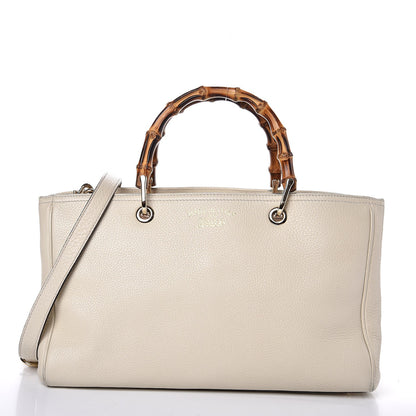 Gucci Pebbled Calfskin Medium Bamboo Shopper Tote Off White 1 of 10