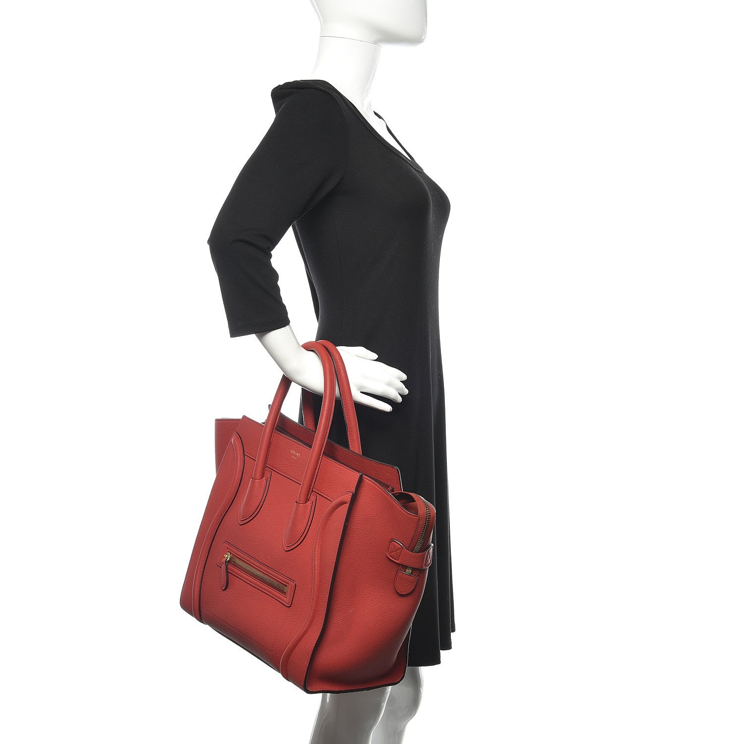 Celine Drummed Calfskin Mini Luggage Coquelicot 2 of 16