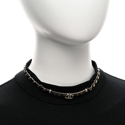 Chanel Metal Lambskin Crystal CC Choker Necklace Black Gold 2 of 6