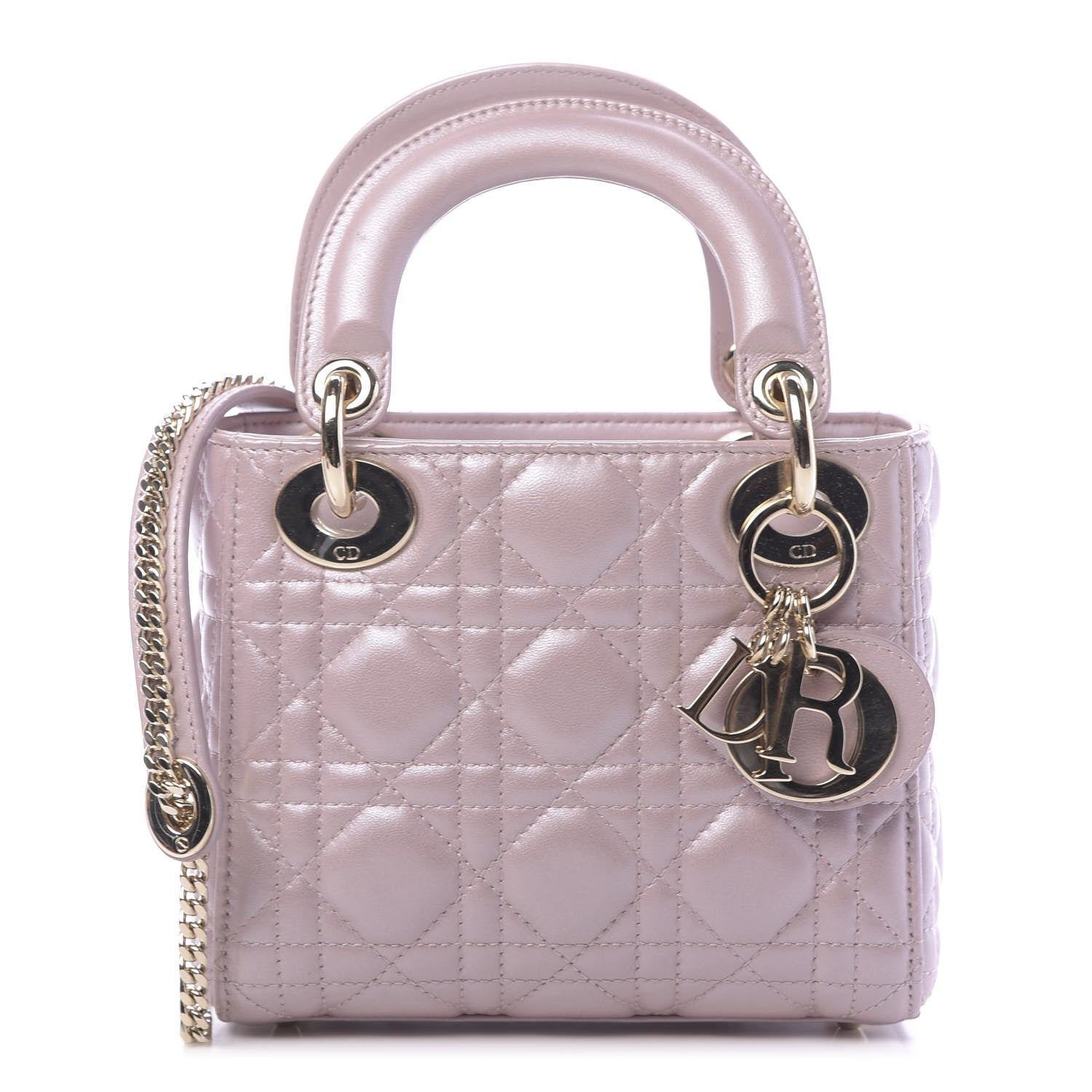 Christian Dior Metallic Lambskin Cannage Mini Lady Dior Lotus 1 of 12