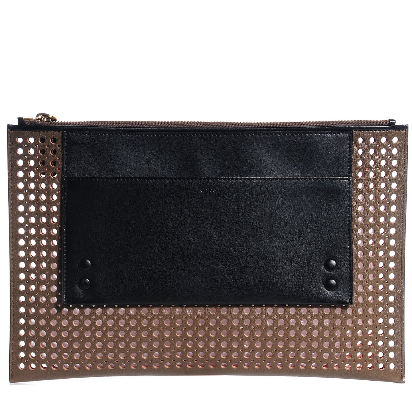 Perforated Goatskin Large Alice Clutch Anchor Grey