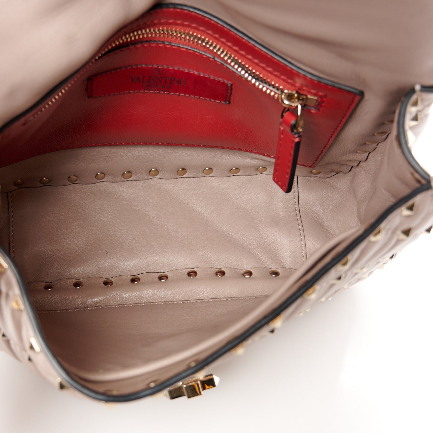 Lambskin Medium Rockstud Spike Shoulder Bag Poudre