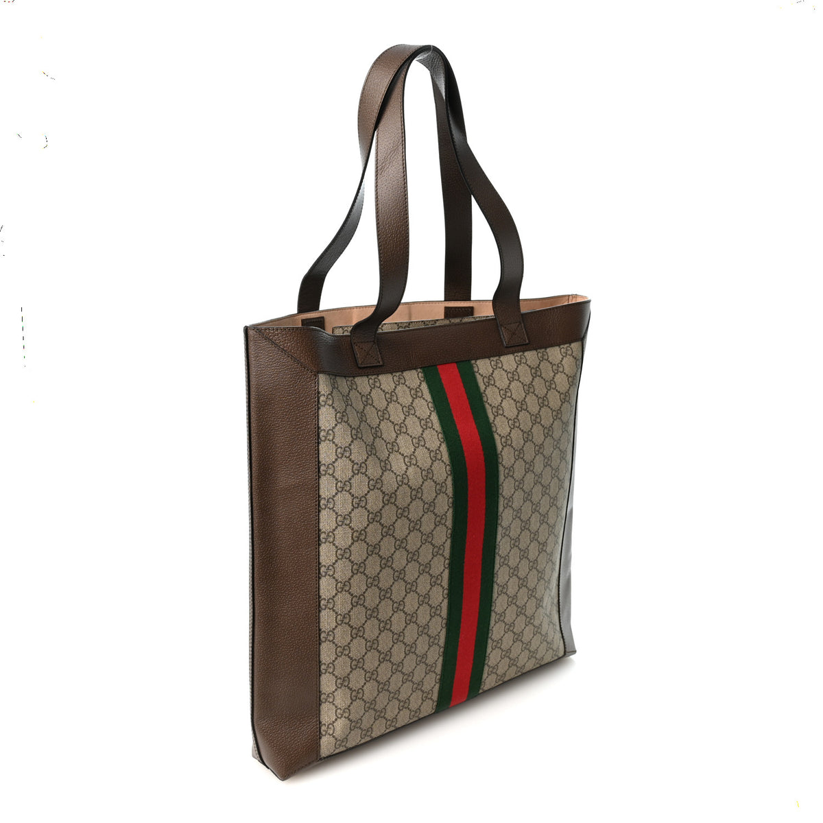 GG Supreme Monogram Web Large Ophidia Vertical Shopping Tote Brown
