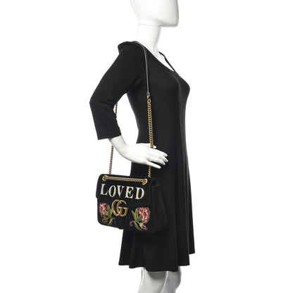 Gucci Velvet Matelasse Loved Embroidered Medium GG Marmont Shoulder Bag Black 2 of 14