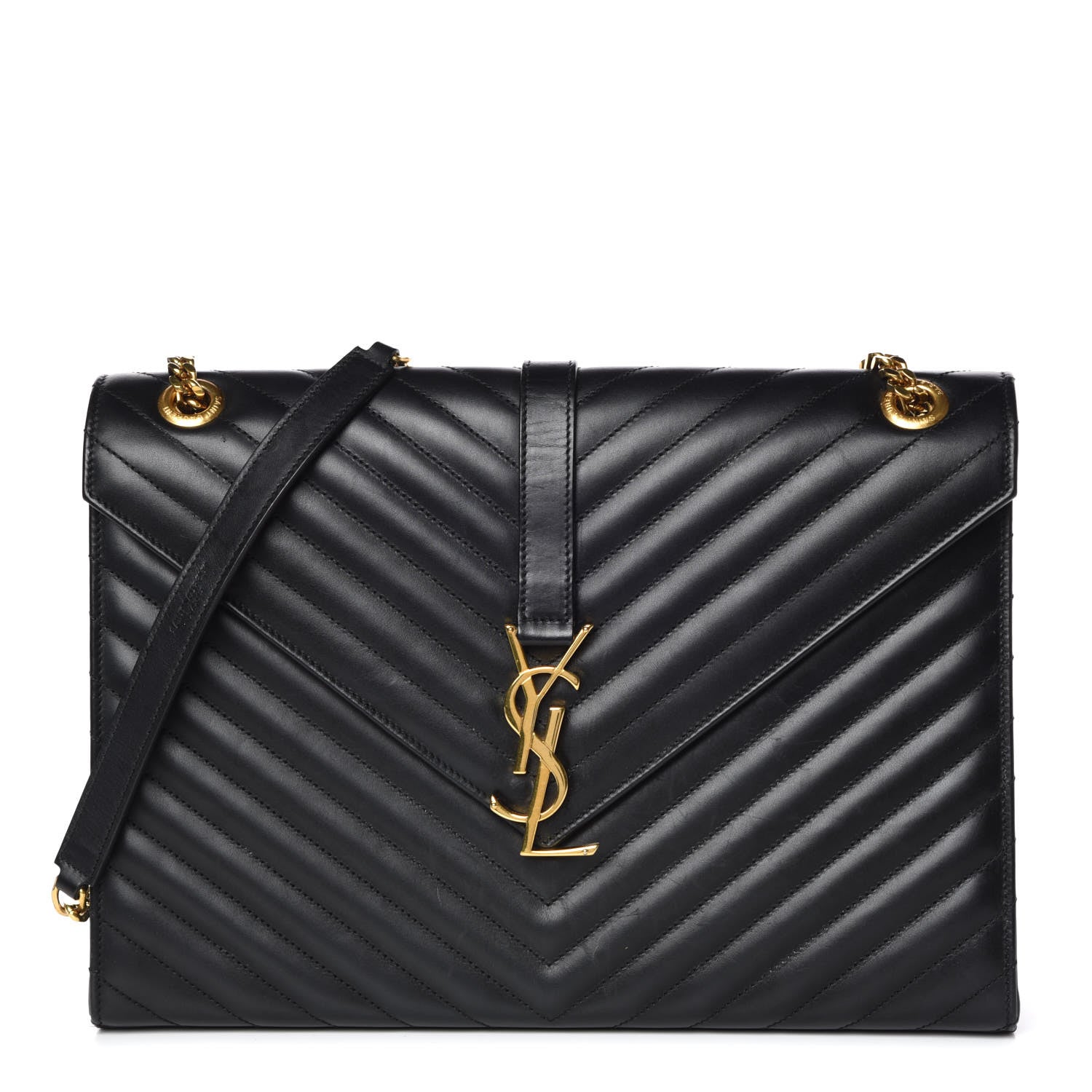 Saint Laurent Smooth Calfskin Matelasse Chevron Large Monogram Satchel Black 1 of 14