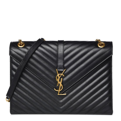 Saint Laurent Smooth Calfskin Matelasse Chevron Large Monogram Satchel Black 1 of 14