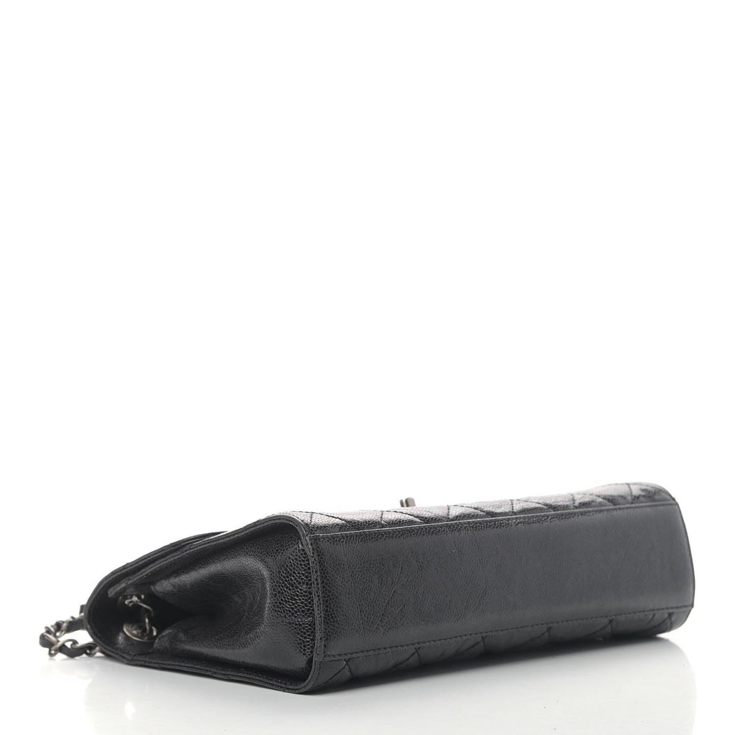 Crumpled Grained Calfskin Medium CC Crave Flap Black