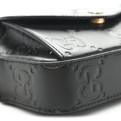Gucci Calfskin GG Super Mini Debossed Chain Wallet Black 9 of 10