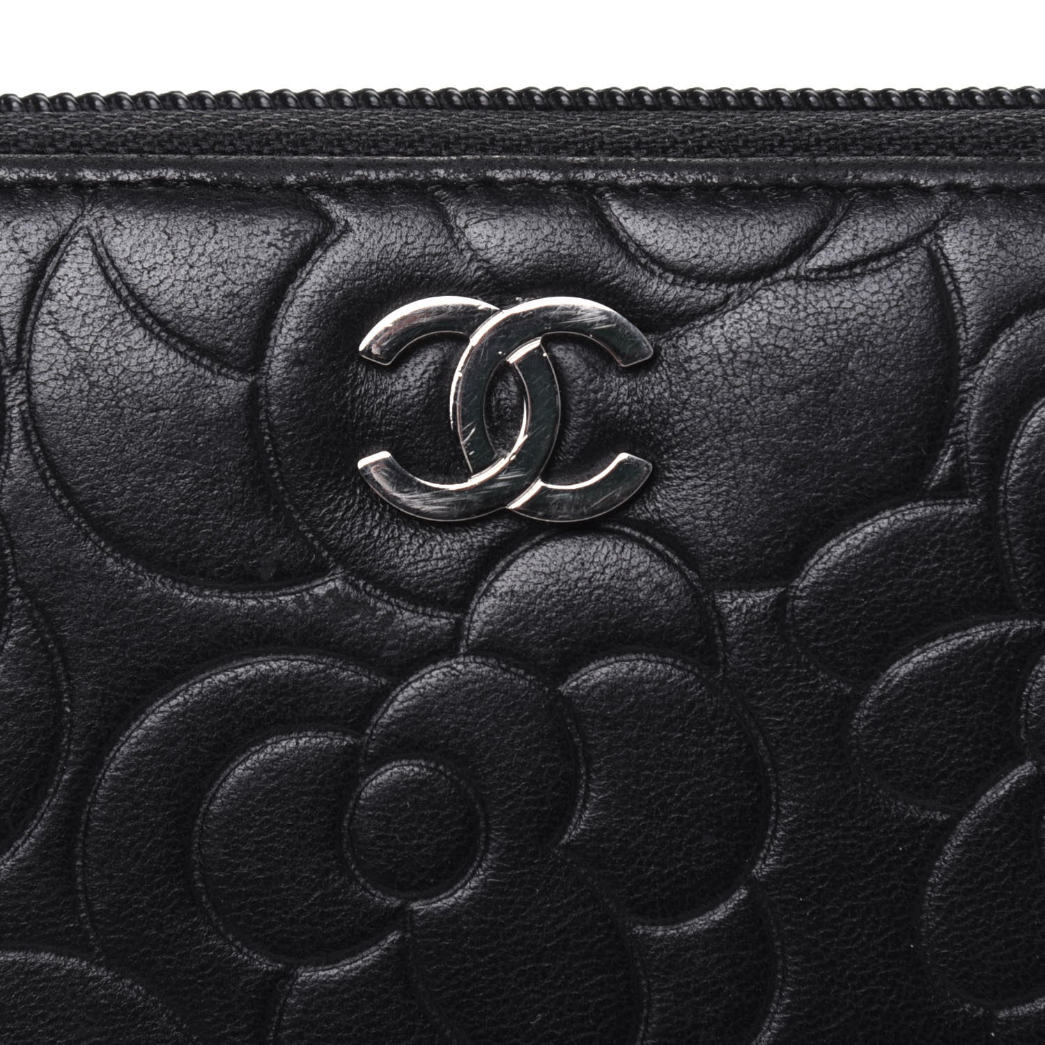 Chanel Lambskin Camellia Embossed Large Zip Around Gusset Wallet Black 18 of 19