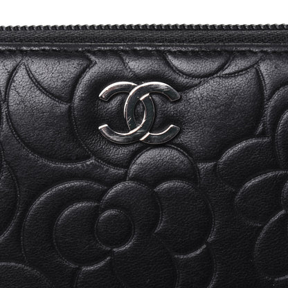 Chanel Lambskin Camellia Embossed Large Zip Around Gusset Wallet Black 18 of 19