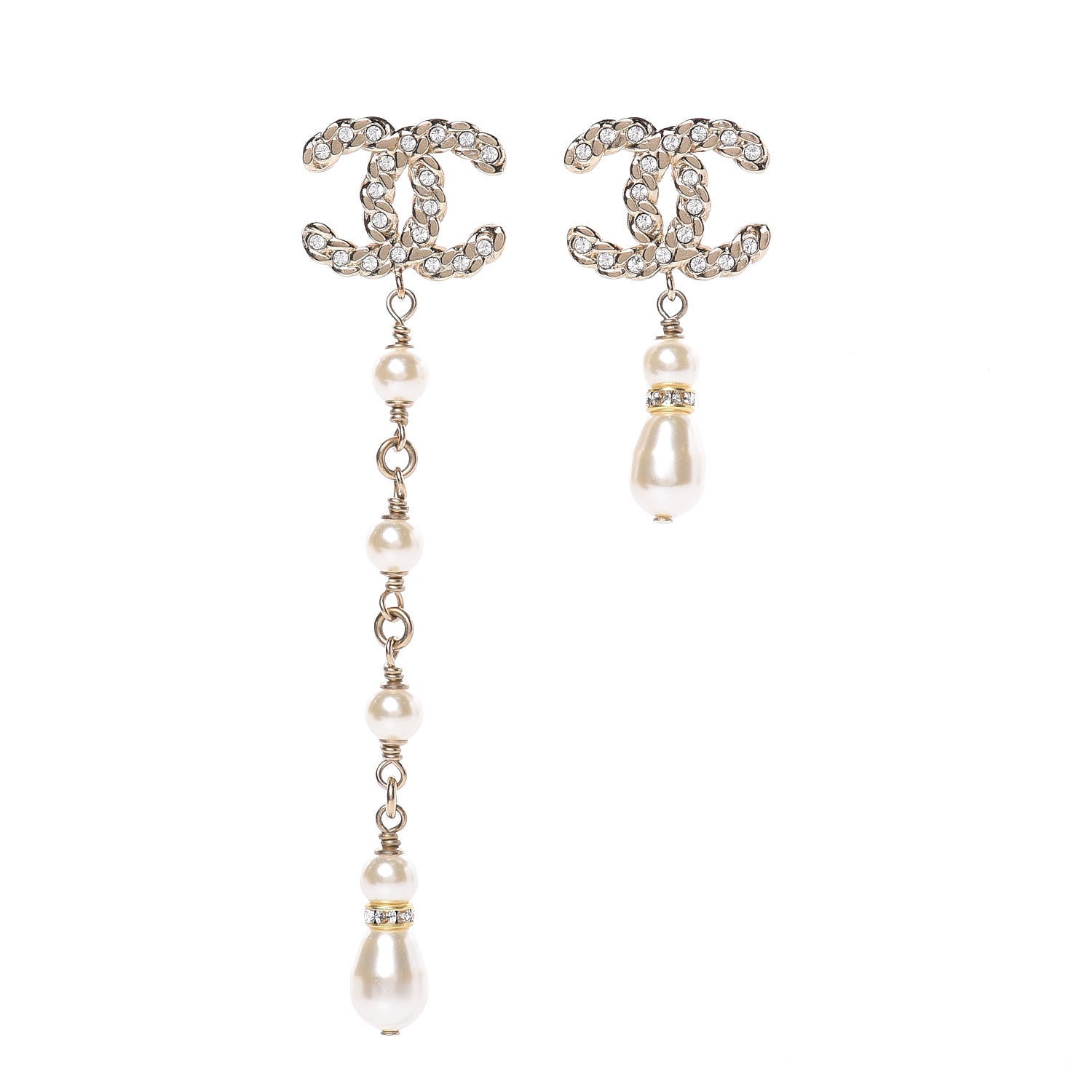 Chanel Crystal Pearl Pearls Coronation Uneven Earrings Gold 1 of 5