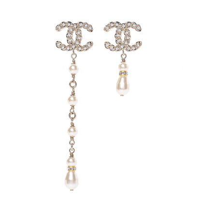 Chanel Crystal Pearl Pearls Coronation Uneven Earrings Gold 1 of 5