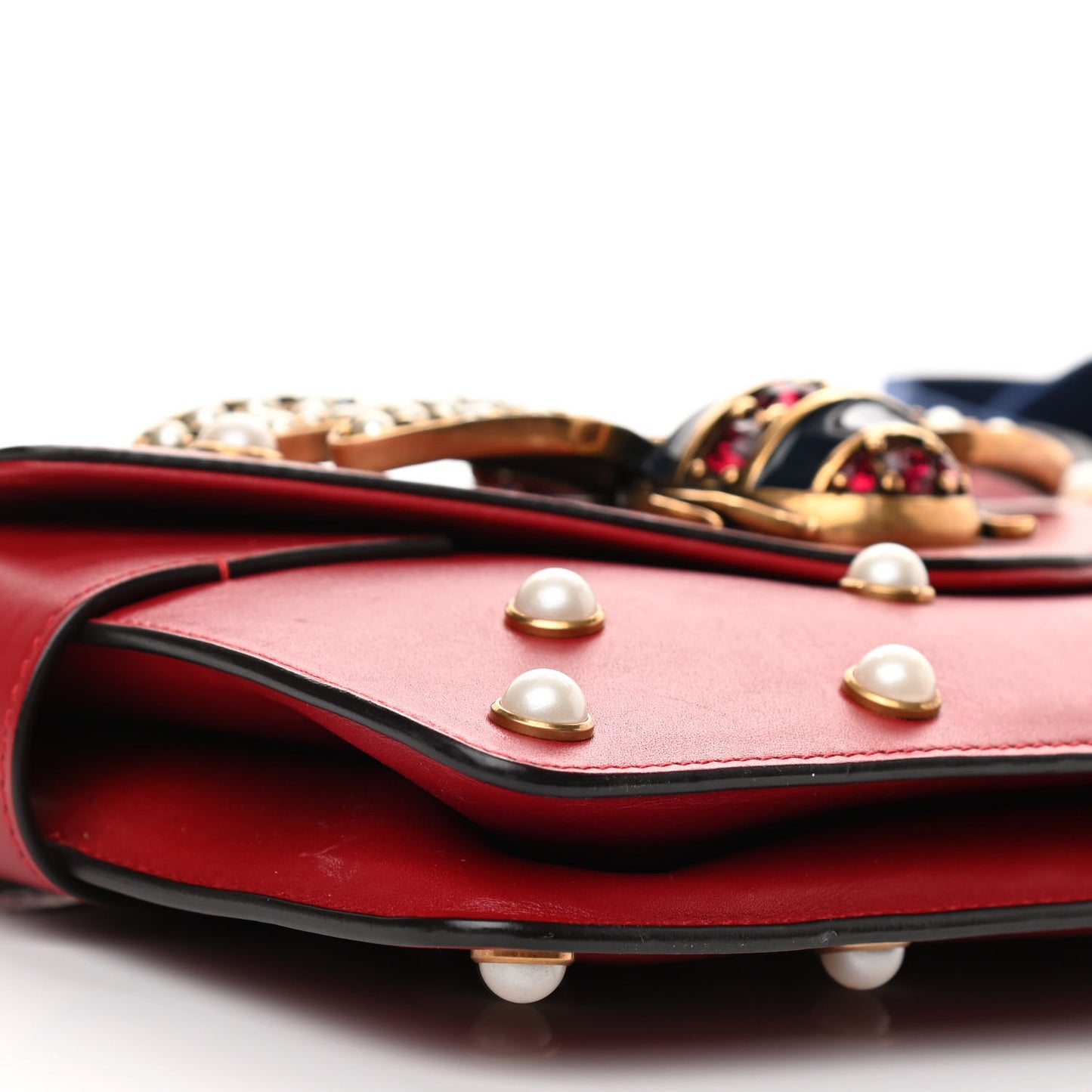 Nappa Pearl Studded Mini Queen Margaret Broadway Shoulder Bag Hibiscus Red
