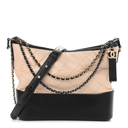 Chanel Aged Calfskin Quilted Medium Gabrielle Hobo Beige Black 1 of 13