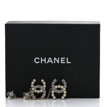 Chanel Crystal Pearl Dazzling Domino Drop Earrings Matte Gold 5 of 5