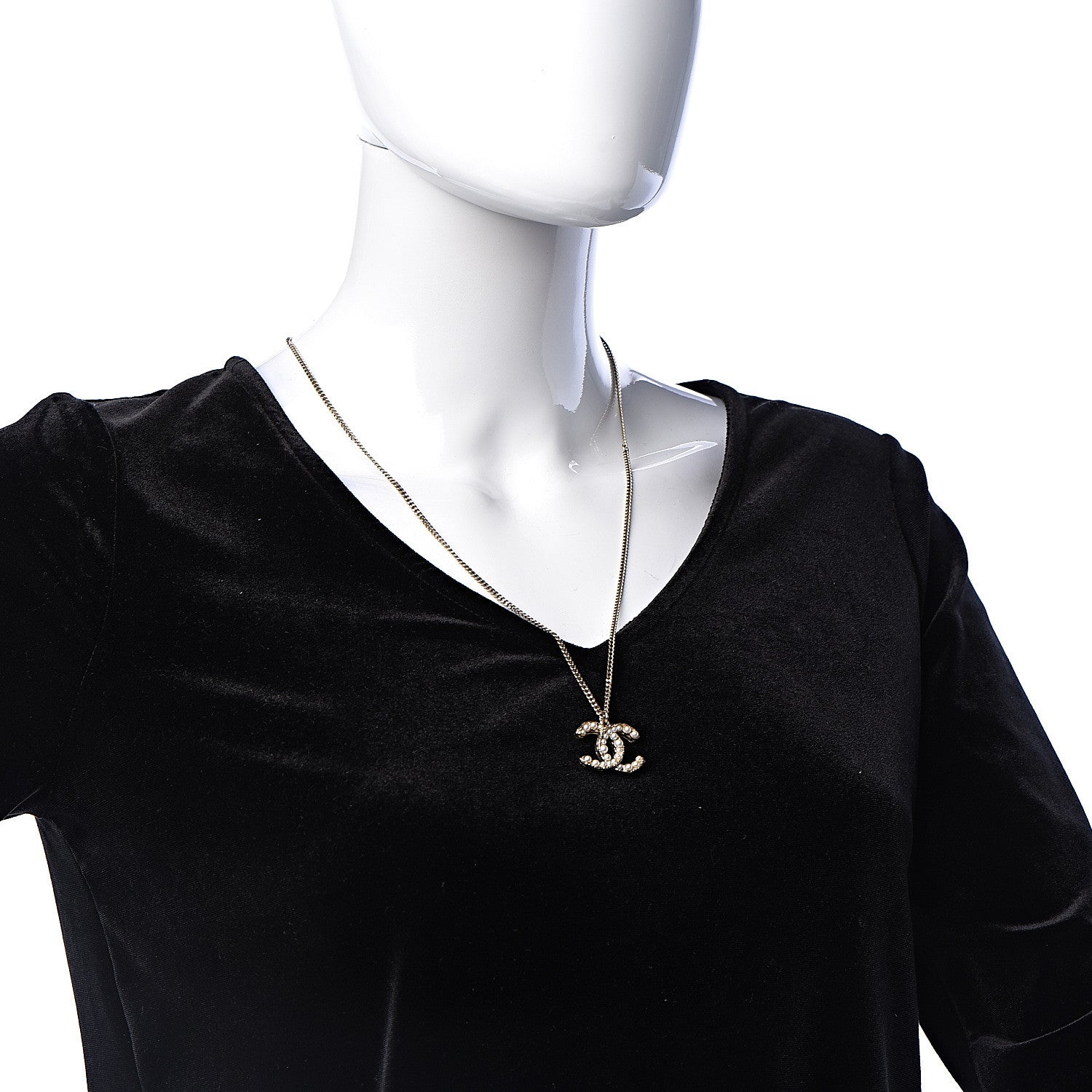 Chanel Pearl CC Pendant Necklace Gold 2 of 4