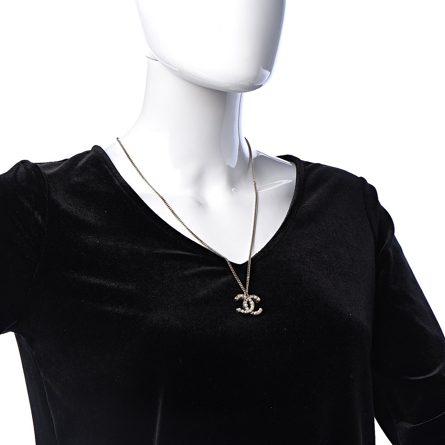 Pearl CC Pendant Necklace Gold