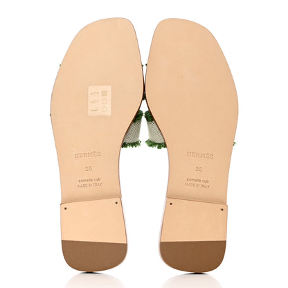 Hermes Toile H Oran Fringe Sandals 36 Vert 5 of 9
