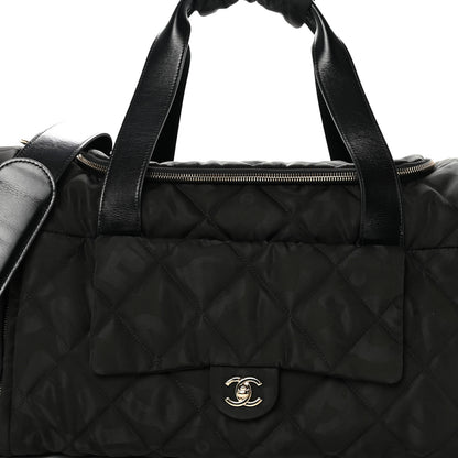 Chanel Nylon Calfskin Quilted Coco Neige Printed Convertible Duffle Backpack Black 7 of 9