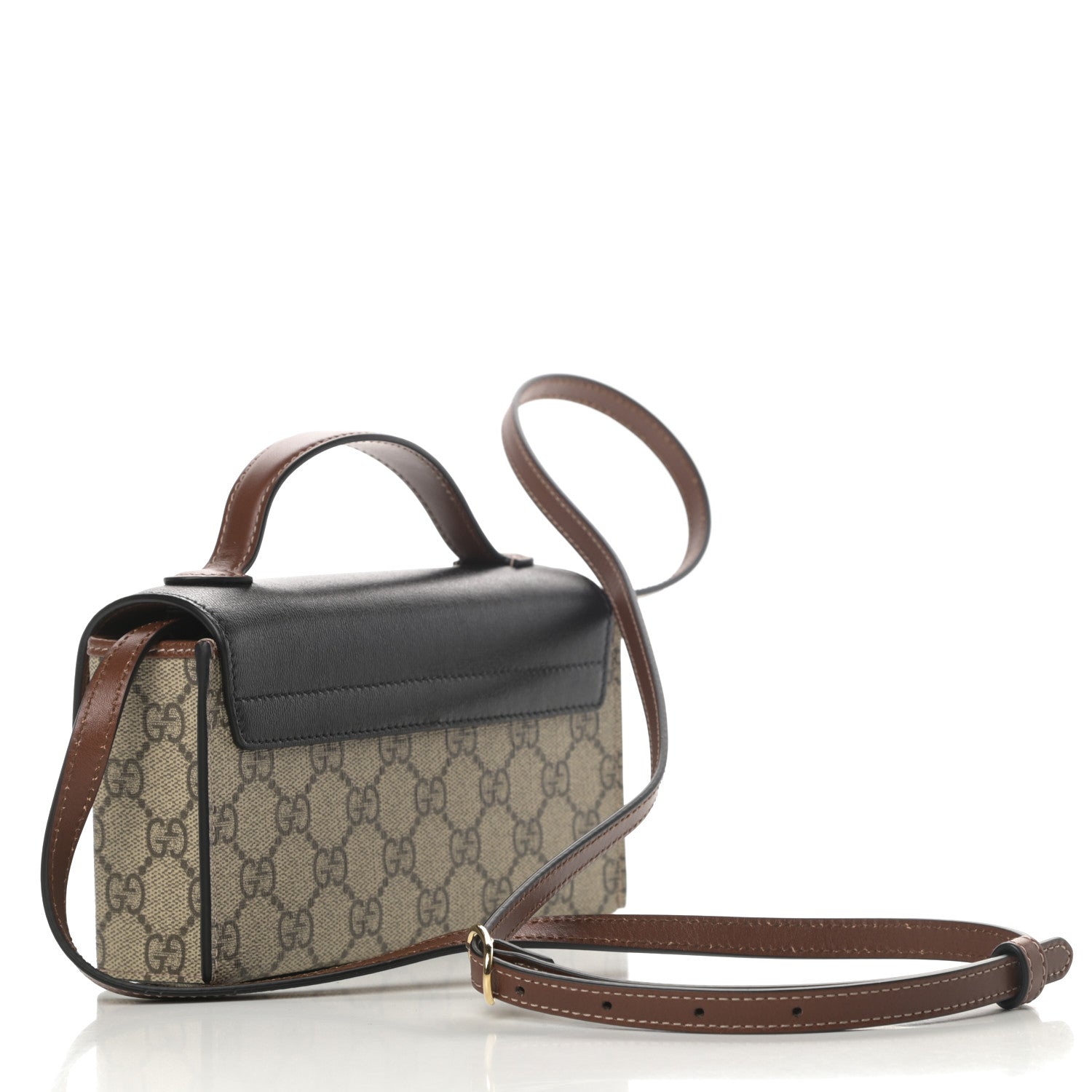 Gucci GG Supreme Monogram Calfskin Mini Padlock Top Handle Shoulder Bag Beige Black Cuir 3 of 10