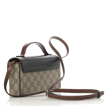 Gucci GG Supreme Monogram Calfskin Mini Padlock Top Handle Shoulder Bag Beige Black Cuir 3 of 10