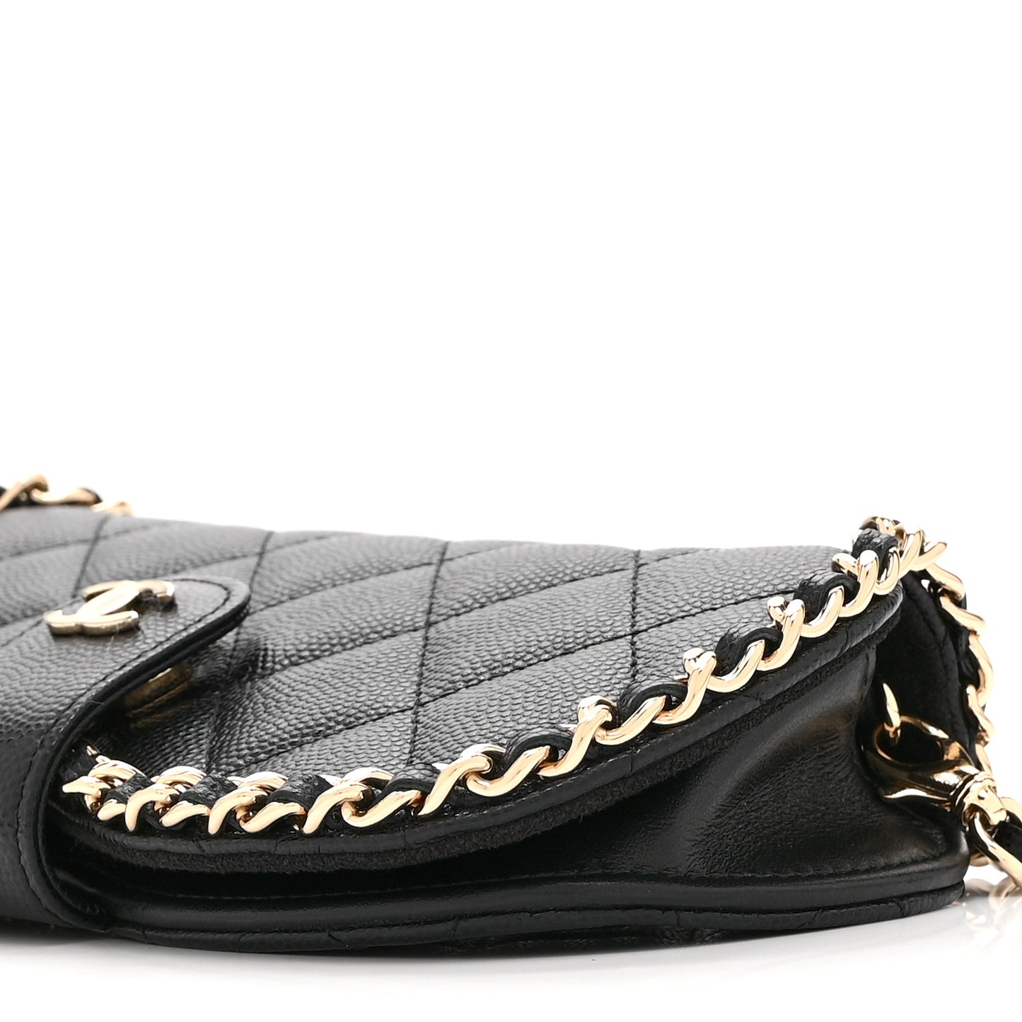 Caviar Quilted Chain Glasses Case Black