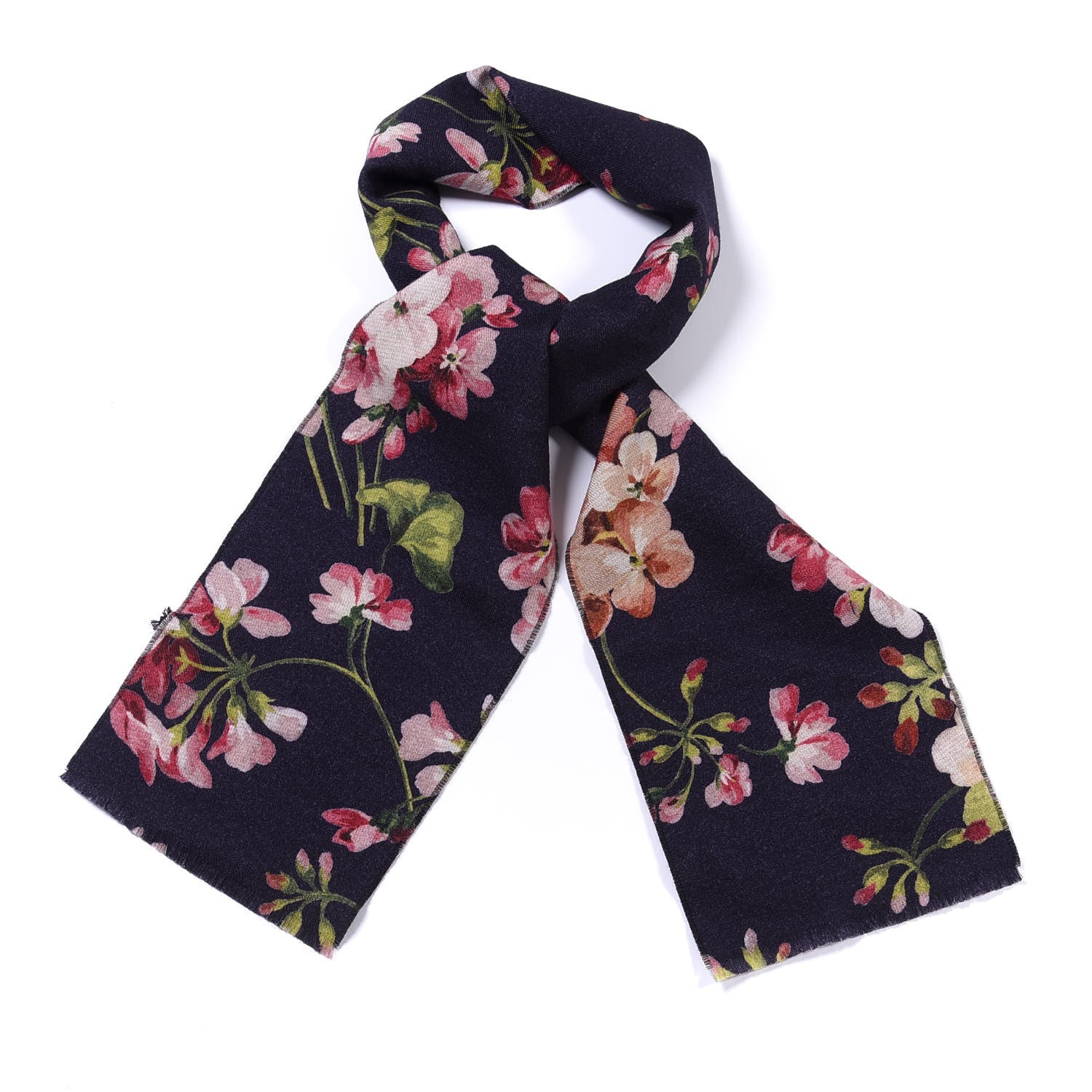 Gucci Wool Monogram Blooms Print Scarf Navy 3 of 4