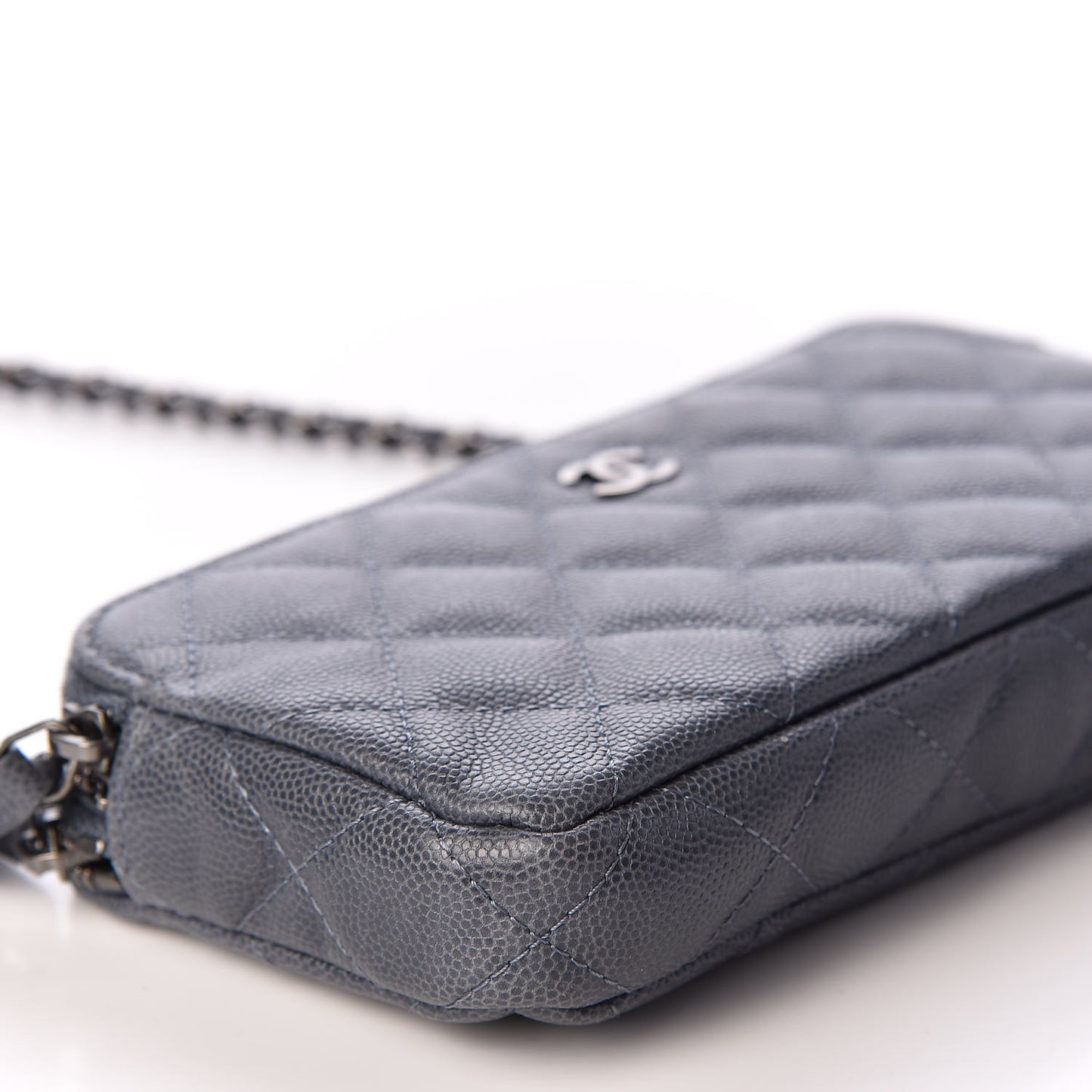 Caviar Quilted Small Clutch With Chain Grey