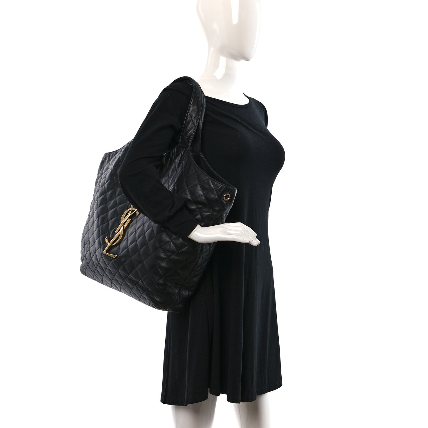 Lambskin Quilted Maxi Icare Shopping Tote Black