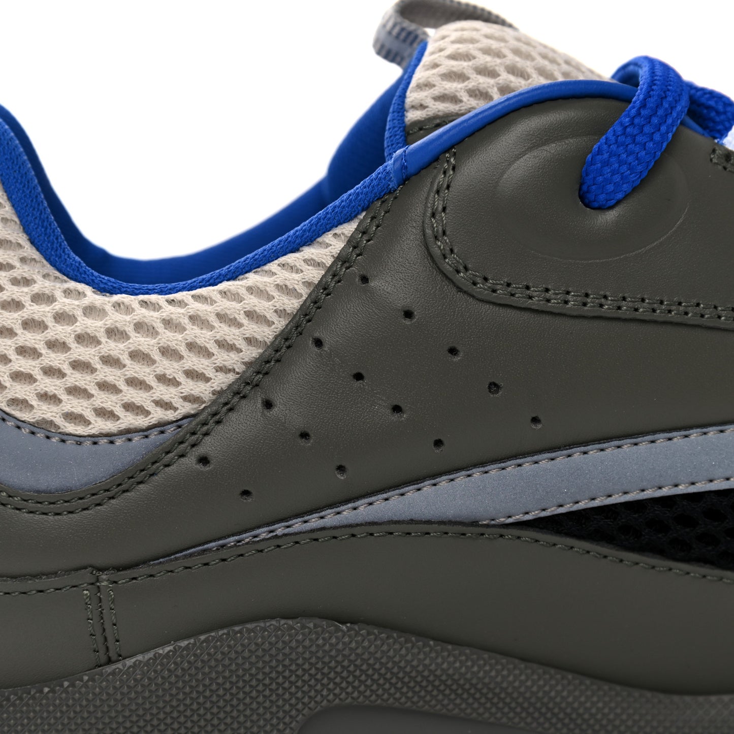 Technical Mesh Calfskin Mens B22 Sneakers 43 Olive Green Black White Grey