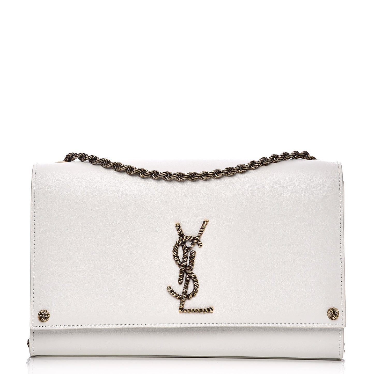 Smooth Calfskin Medium Braided Monogram Kate Satchel Blanc Craie