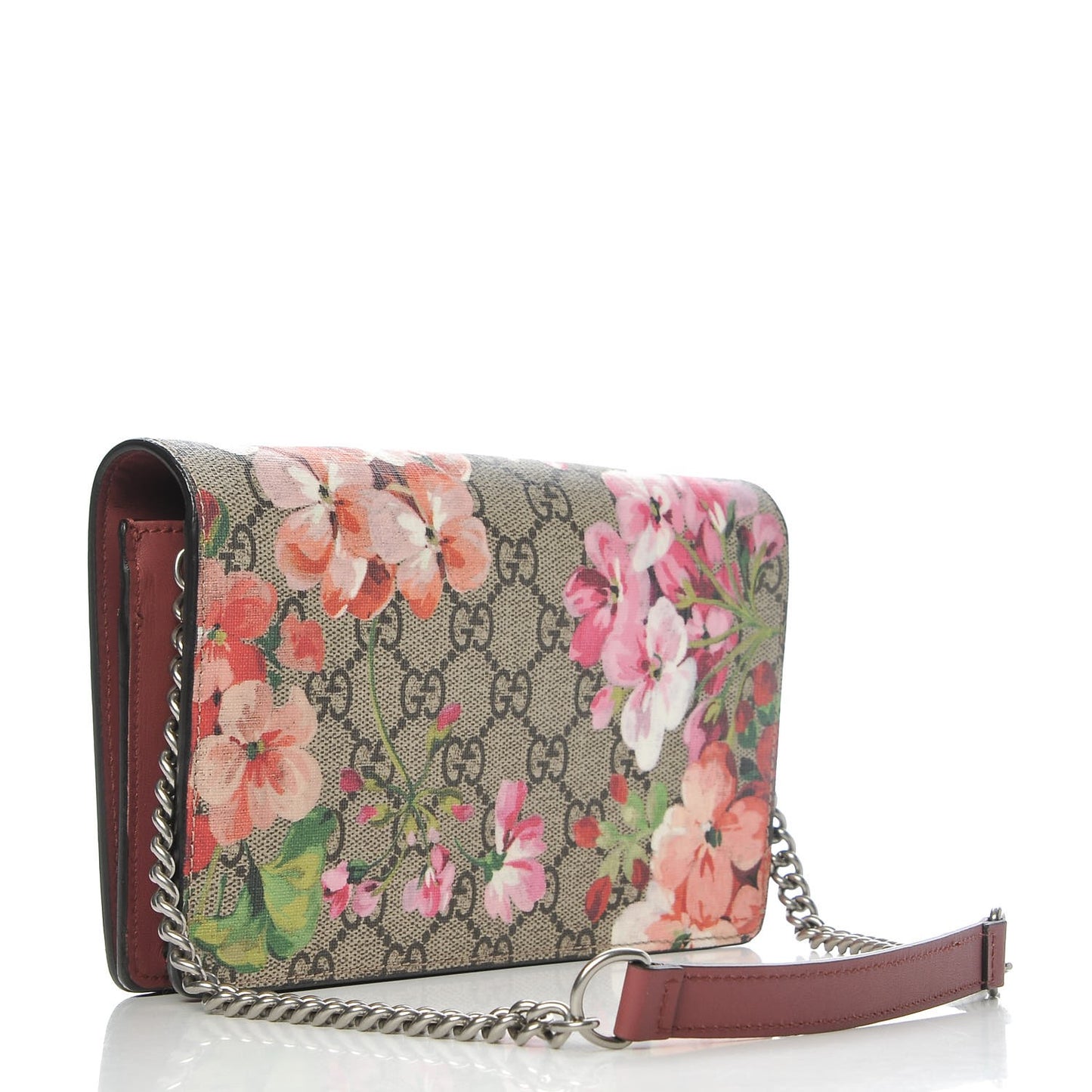 GG Supreme Monogram Blooms Chain Wallet Beige Multicolor Dry Rose